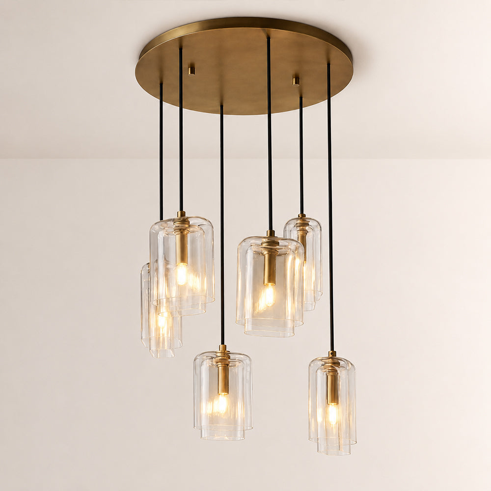 Kaelin Stacked Clear Cylinder Glass Multi Drop Cluster Chandelier