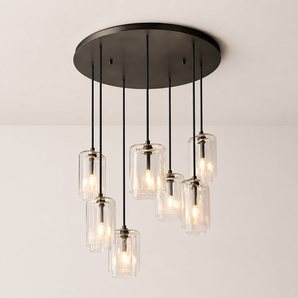 Kaelin Stacked Clear Cylinder Glass Multi Drop Cluster Chandelier
