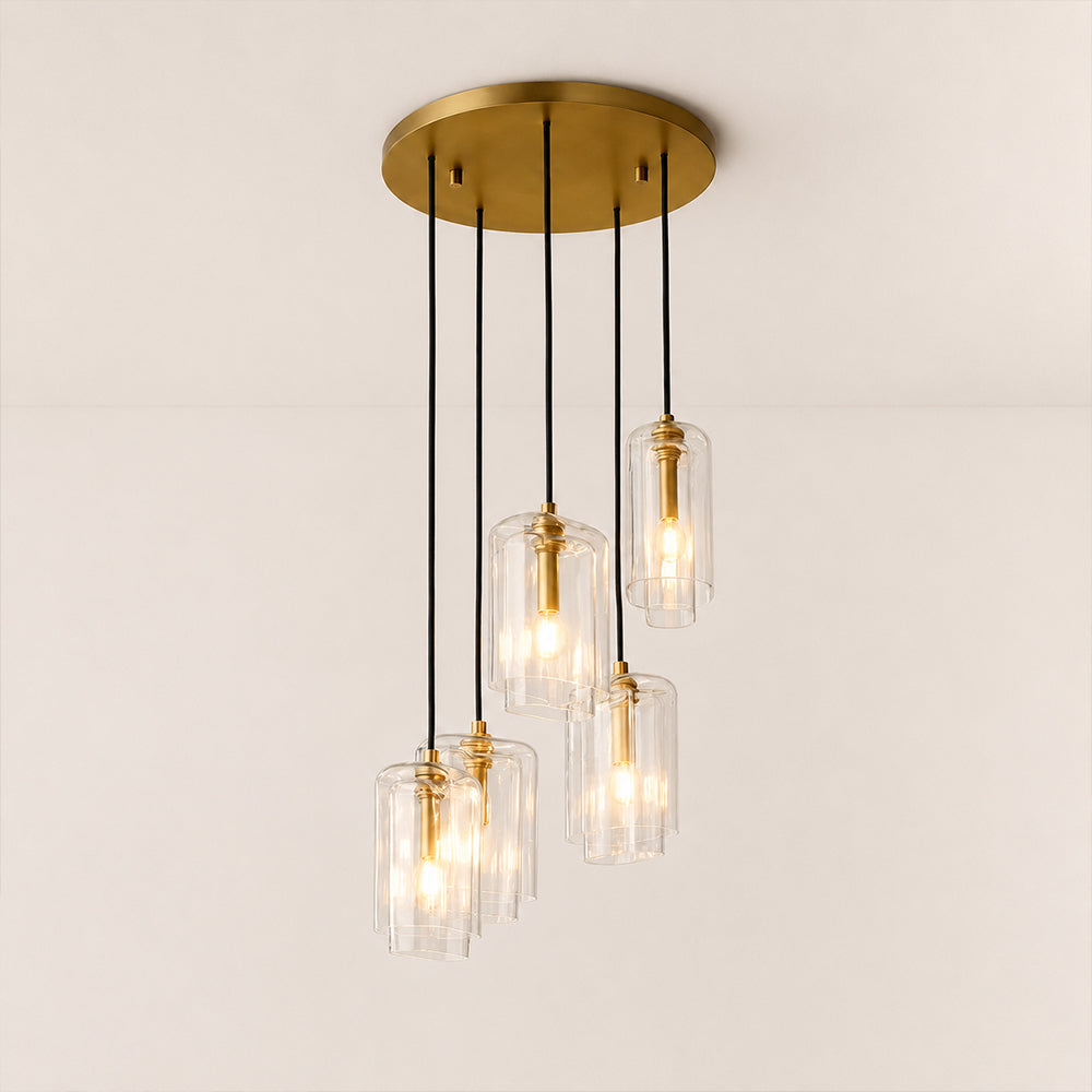 Kaelin Stacked Clear Cylinder Glass Multi Drop Cluster Chandelier