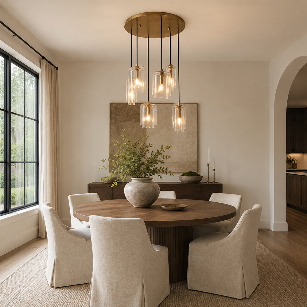 Kaelin Stacked Clear Cylinder Glass Multi Drop Cluster Chandelier