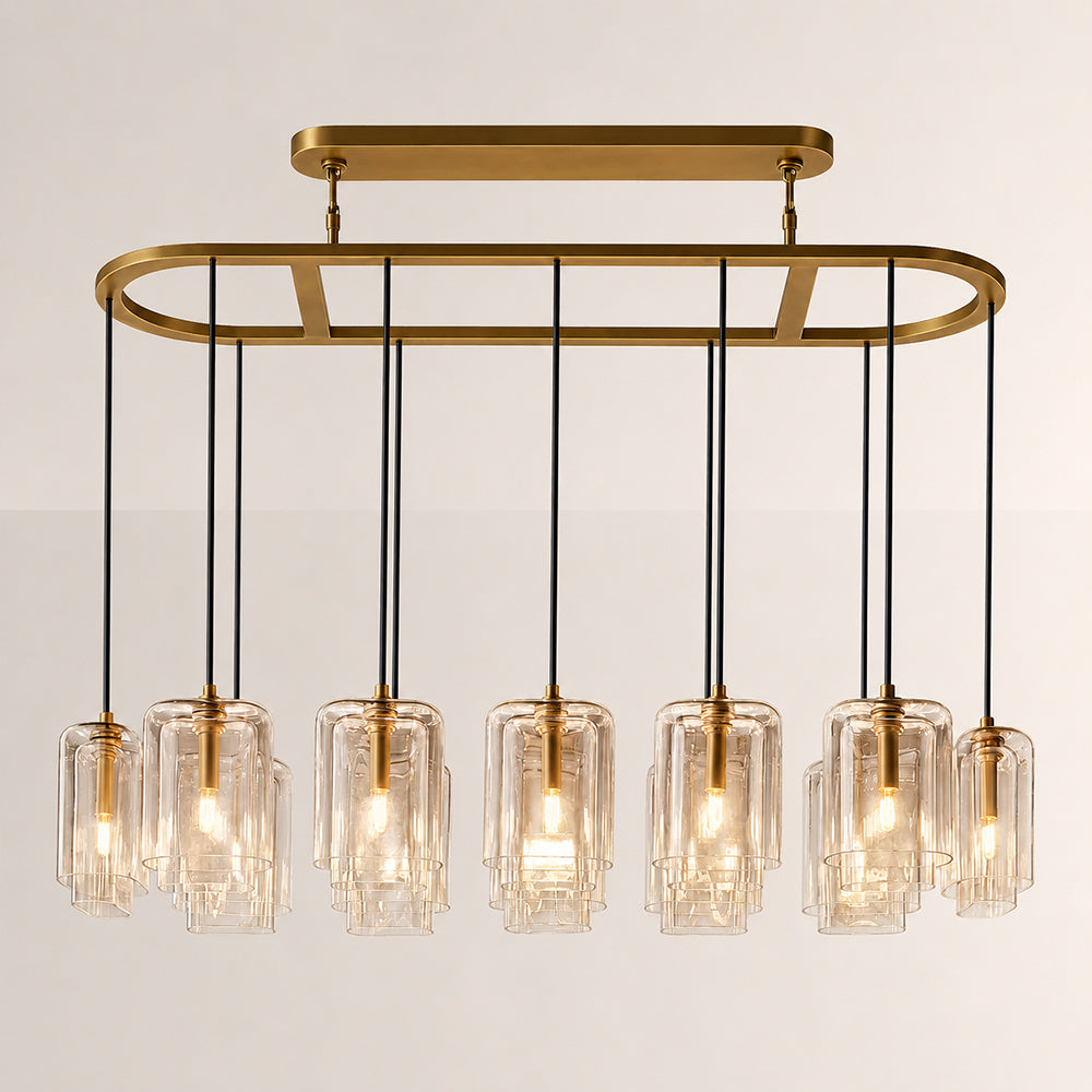 Kaelin Stacked Clear Cylinder Glass Oval Linear Chandelier