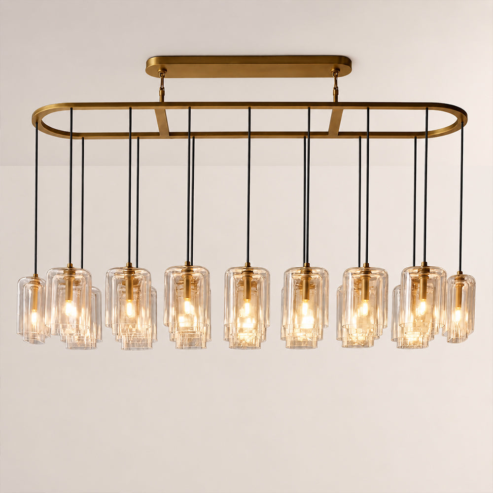 Kaelin Stacked Clear Cylinder Glass Oval Linear Chandelier
