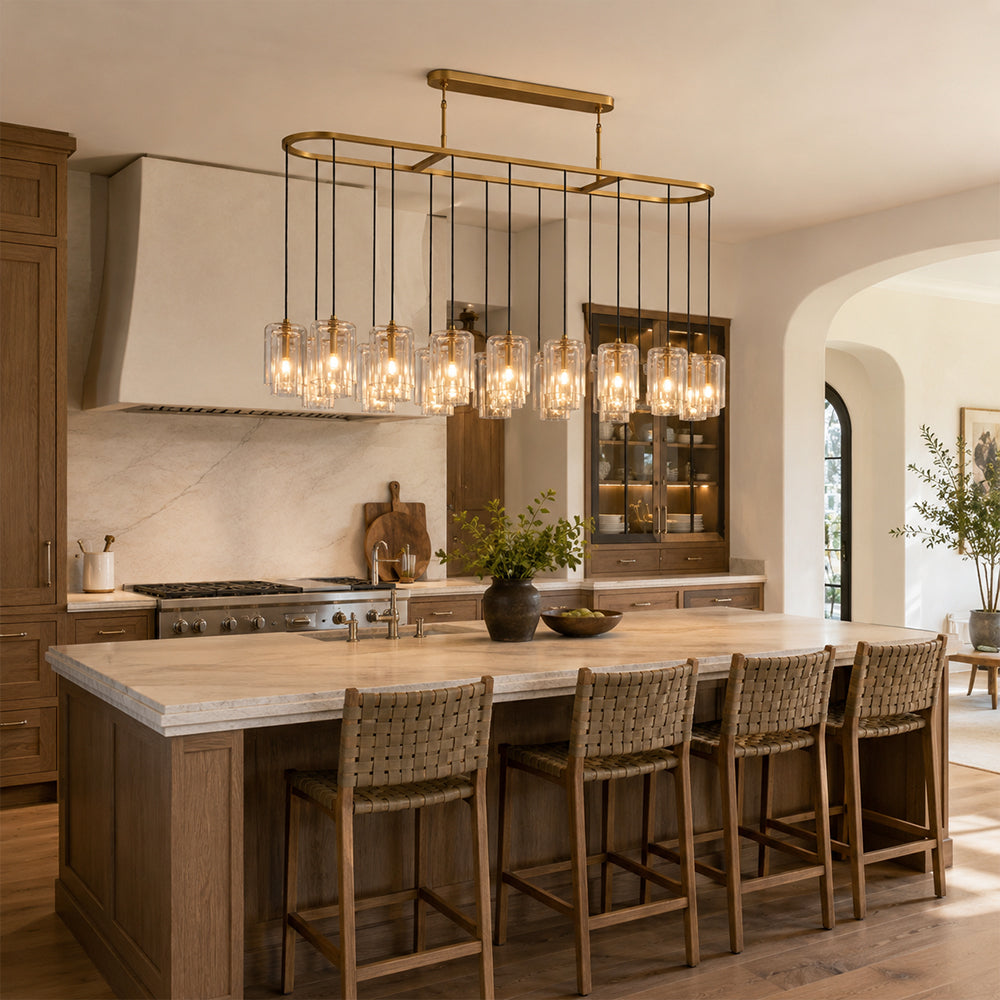 Kaelin Stacked Clear Cylinder Glass Oval Linear Chandelier
