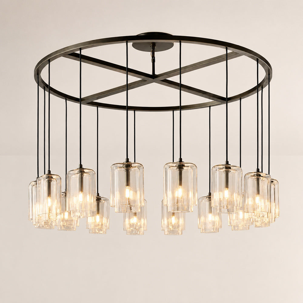 Kaelin Stacked Clear Cylinder Glass Round Ring Chandelier