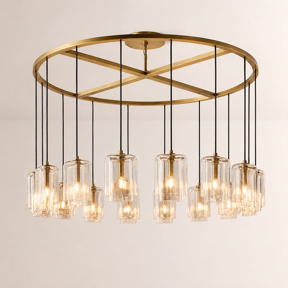 Kaelin Stacked Clear Cylinder Glass Round Ring Chandelier