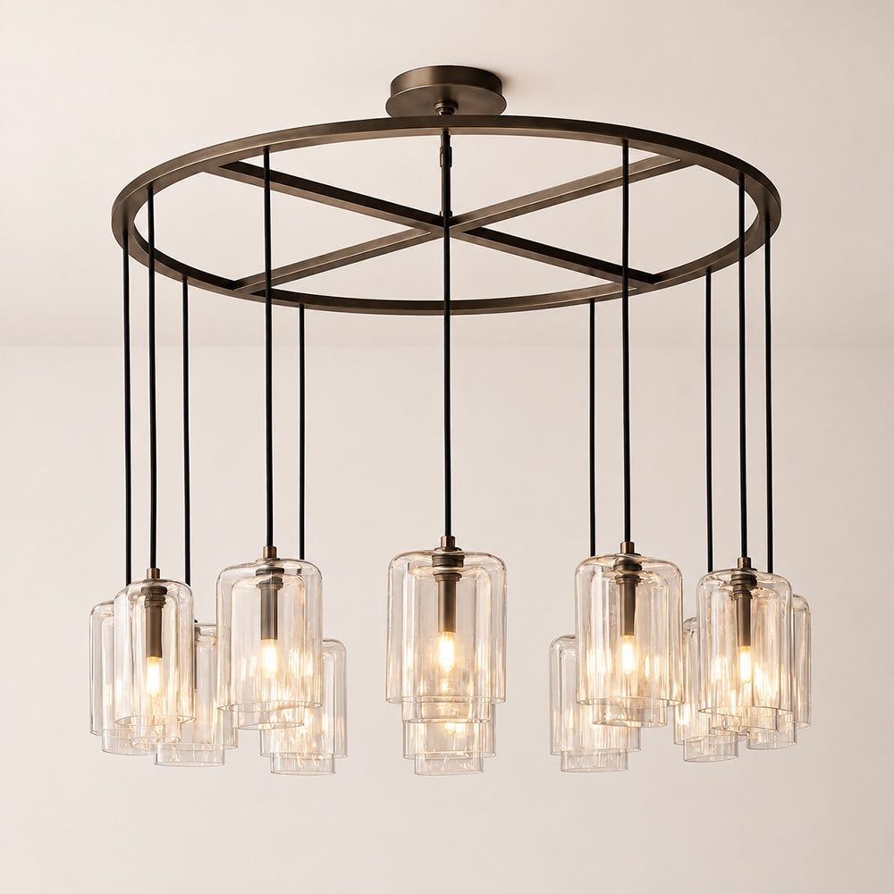Kaelin Stacked Clear Cylinder Glass Round Ring Chandelier