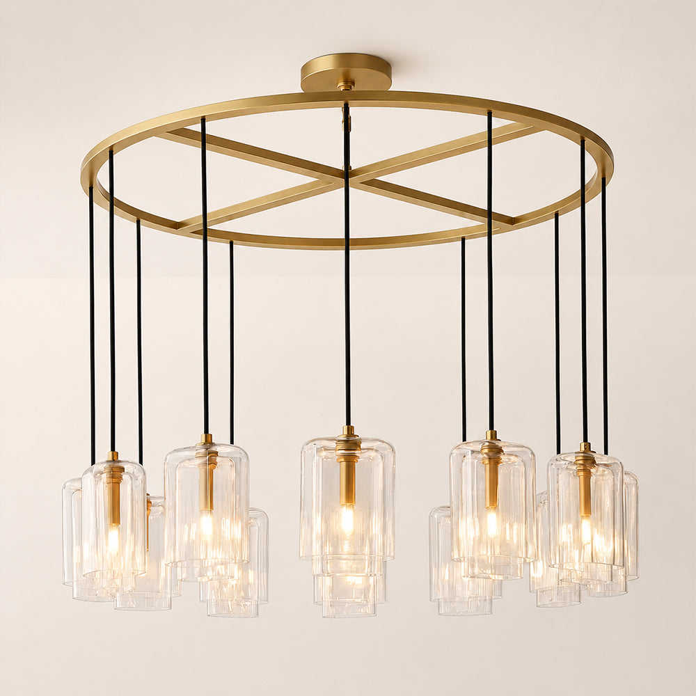 Kaelin Stacked Clear Cylinder Glass Round Ring Chandelier