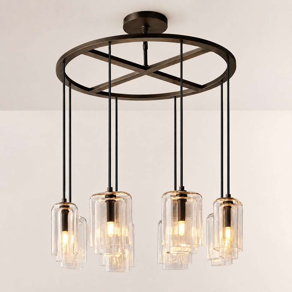 Kaelin Stacked Clear Cylinder Glass Round Ring Chandelier