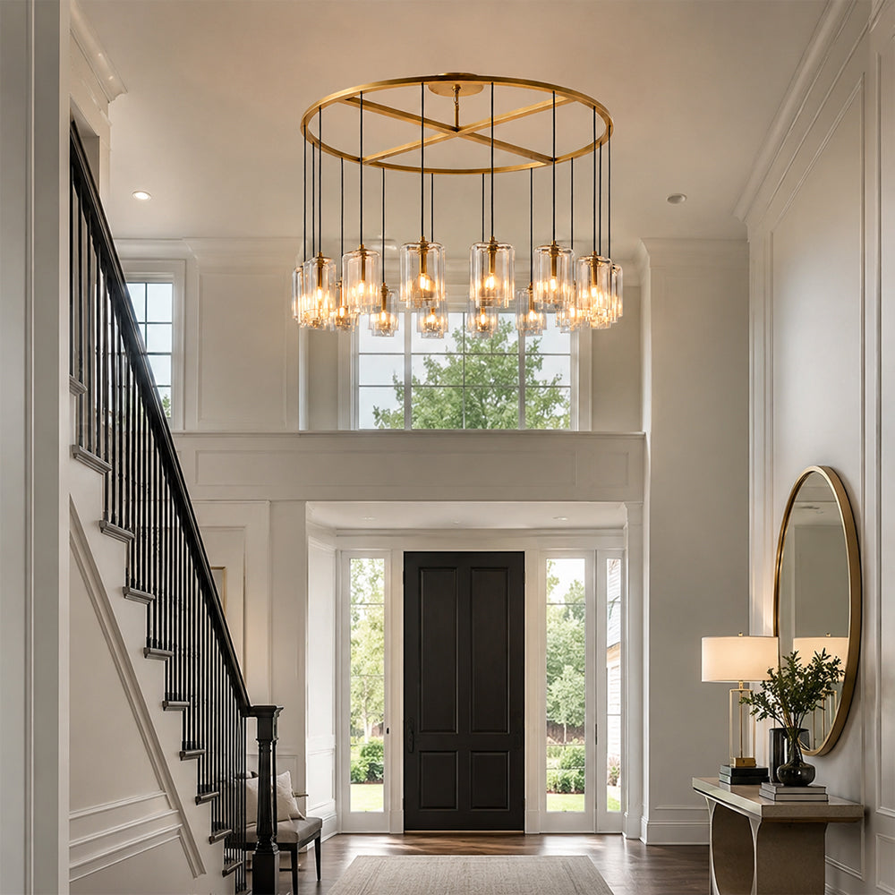 Kaelin Stacked Clear Cylinder Glass Round Ring Chandelier