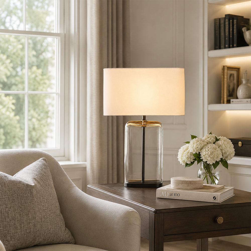 Kaelin Clear Glass Rectangular Base Table Lamp
