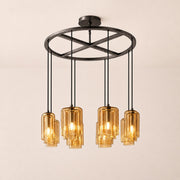 Kaelin Stacked Amber Cylinder Glass Round Ring Chandelier