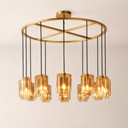 Kaelin Stacked Amber Cylinder Glass Round Ring Chandelier