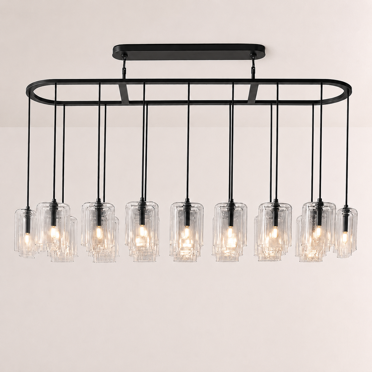 Kaelin Stacked Clear Cylinder Glass Oval Linear Chandelier