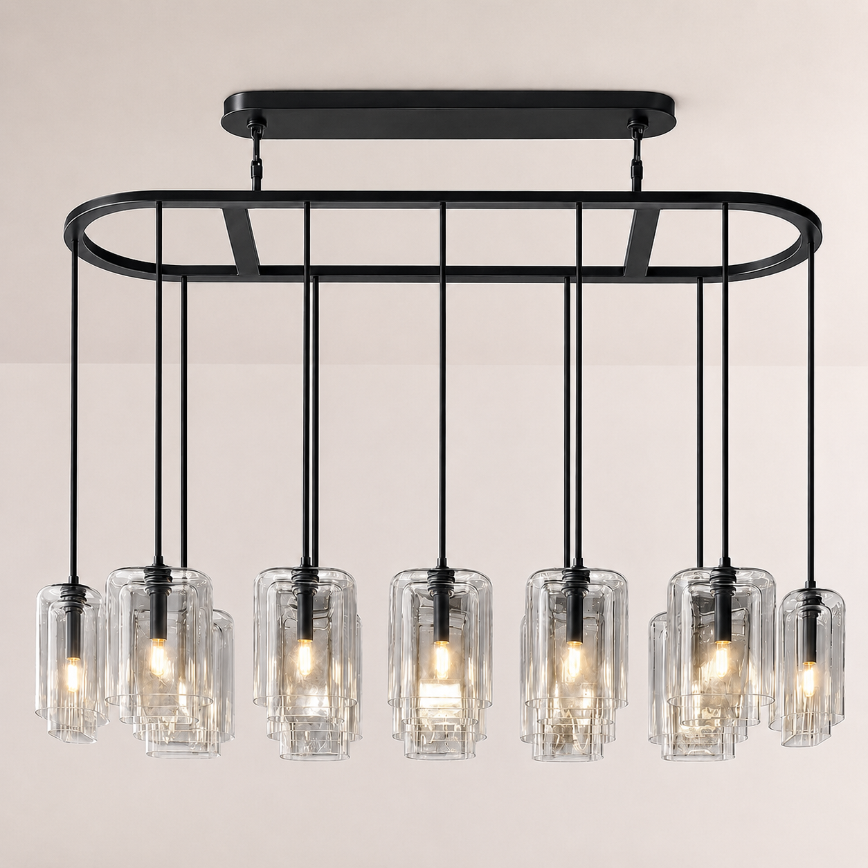 Kaelin Stacked Clear Cylinder Glass Oval Linear Chandelier