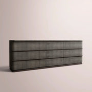 Liromelle Shagreen Drawer Dresser — EBONY SHAGREEN/BLACK BRUSHED OAK / 9-DRAWER 90
