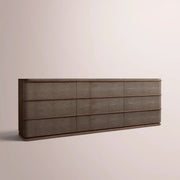 Liromelle Shagreen Drawer Dresser — MOCHA SHAGREEN/BROWN BRUSHED OAK / 9-DRAWER 90