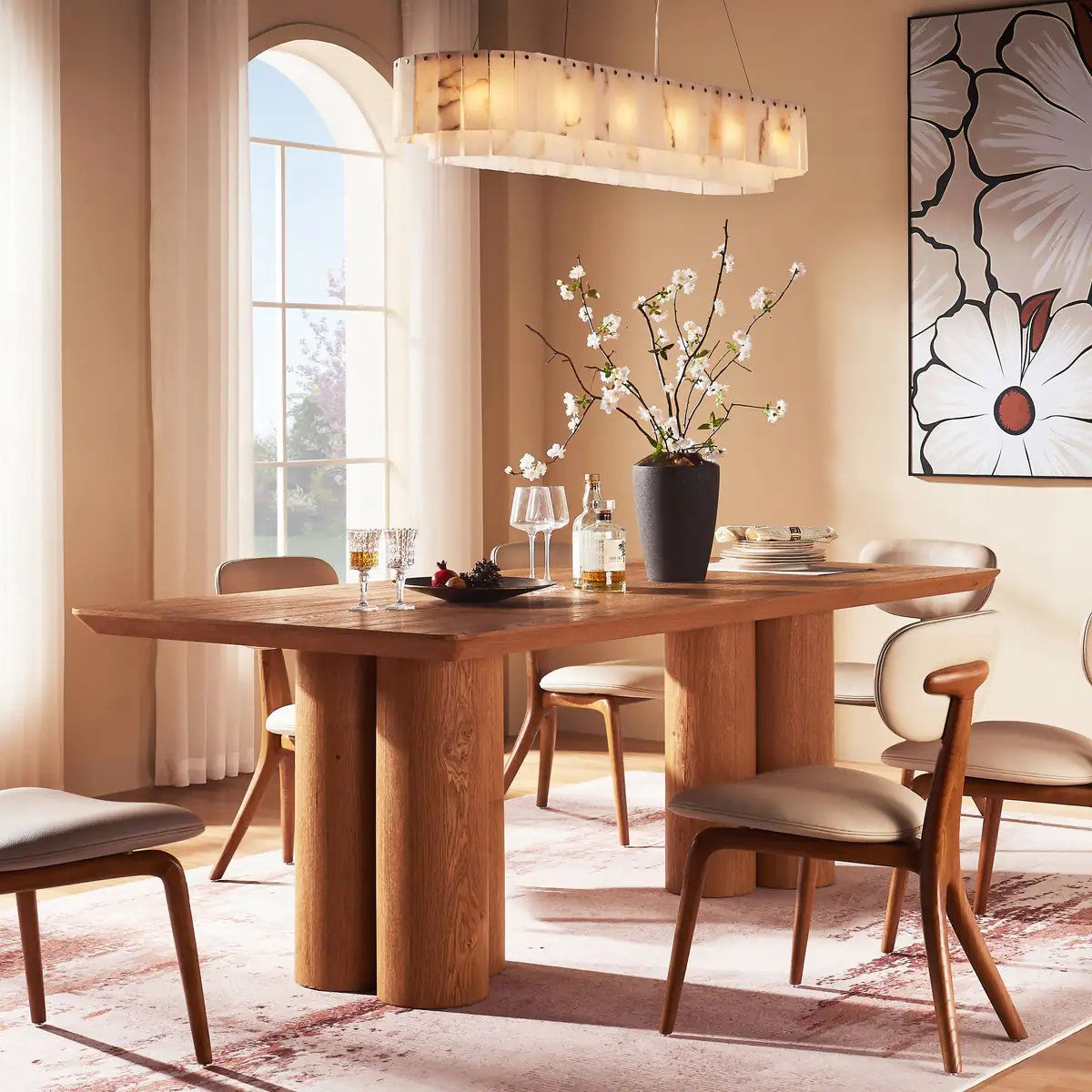 Aris Solid Oak Dining Table 86“W For Dining Room