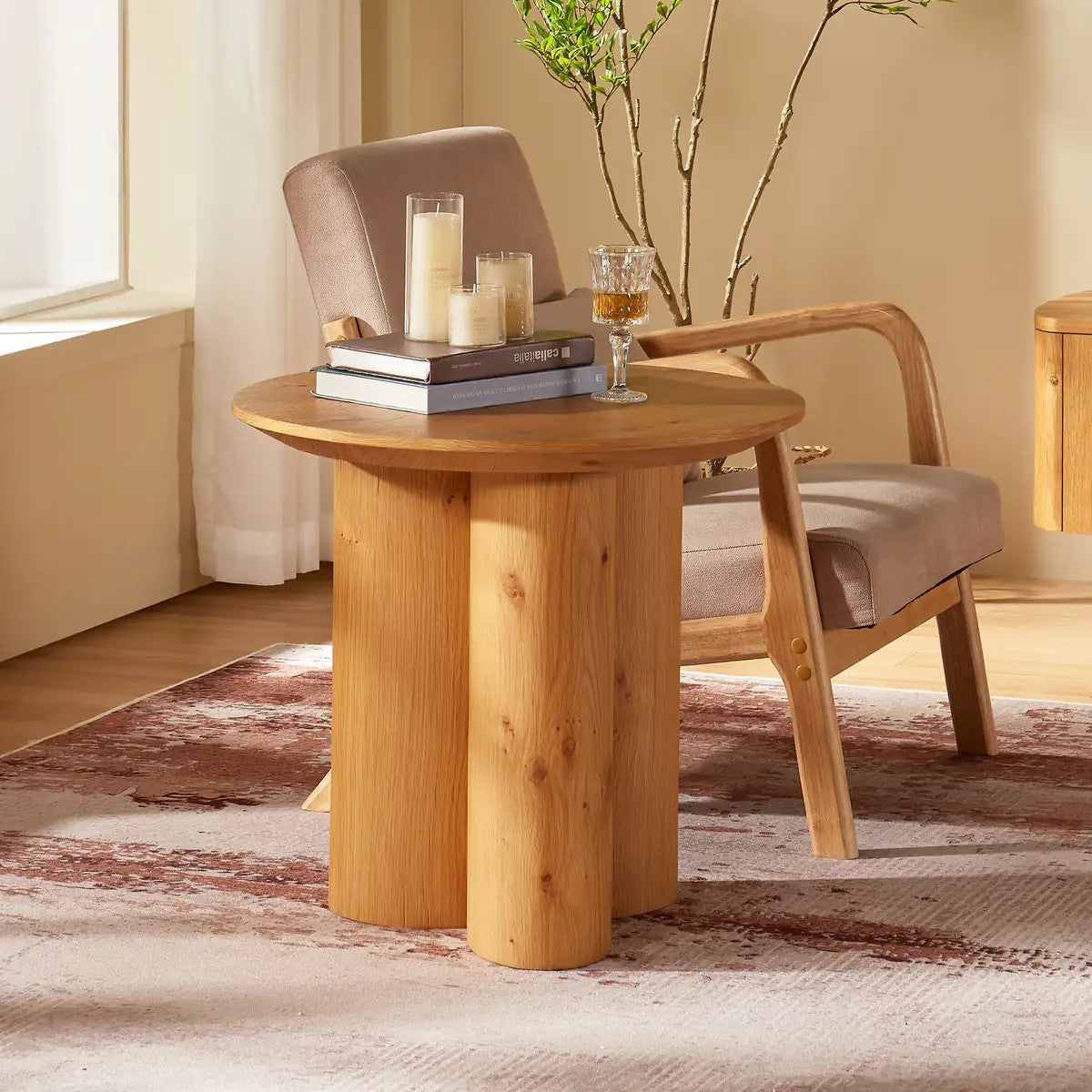 Aris Solid Oak Side Table 24"D For Living Room Dining Room