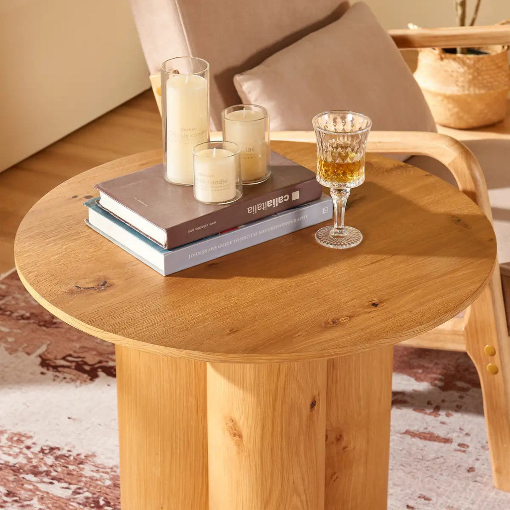 Aris Solid Oak Side Table 24"D For Living Room Dining Room