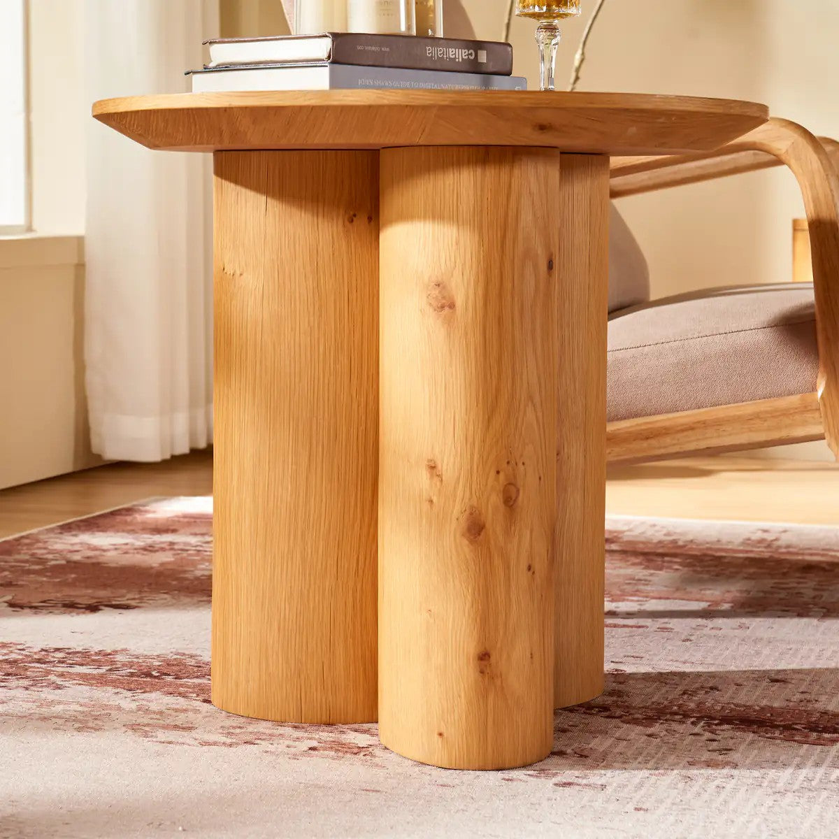 Aris Solid Oak Side Table 24"D For Living Room Dining Room