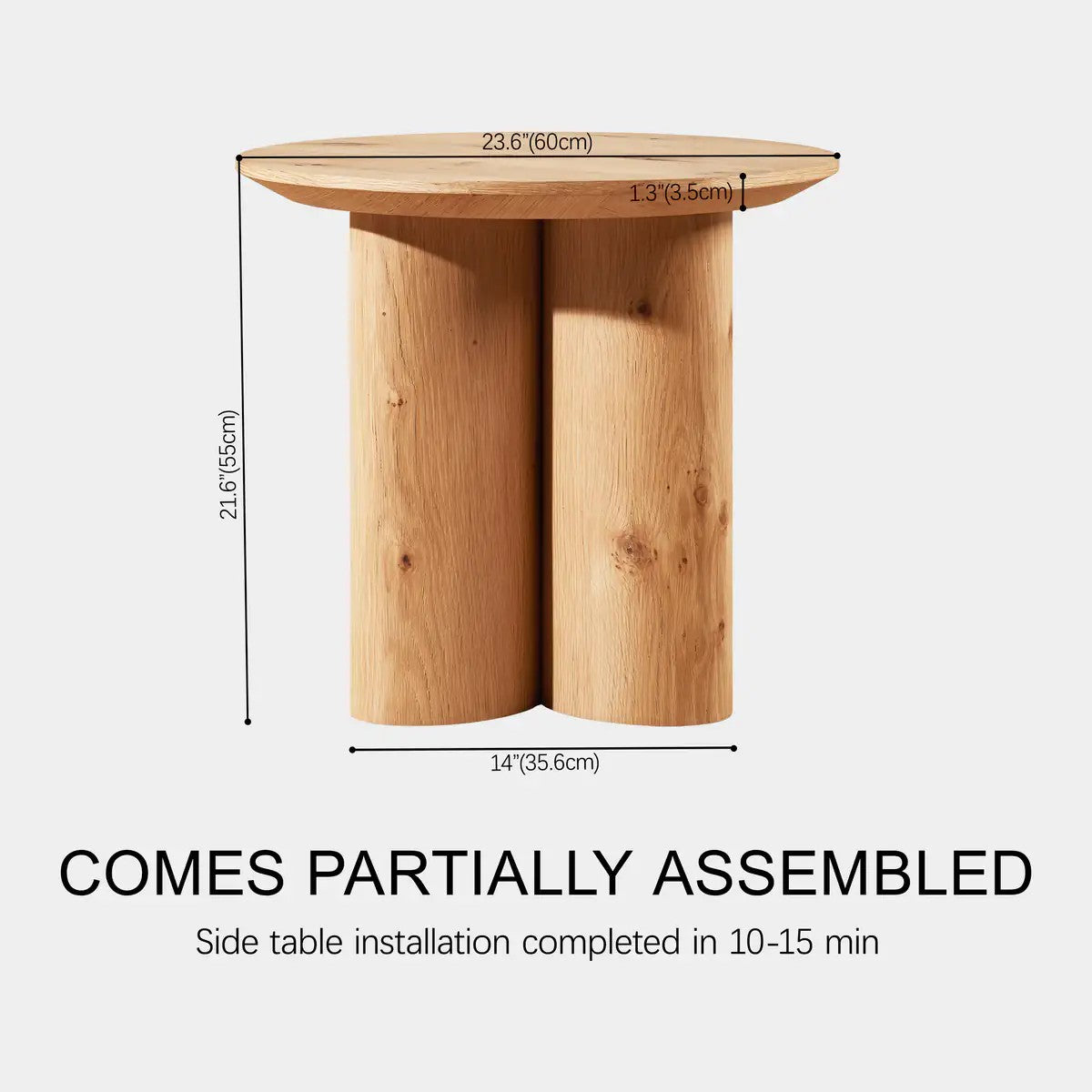 Aris Solid Oak Side Table 24"D For Living Room Dining Room