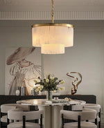 Rectangular Alabaster Tiered Round Chandelier