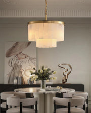 Rectangular Alabaster Tiered Round Chandelier