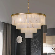 Rectangular Alabaster Tiered Round Chandelier