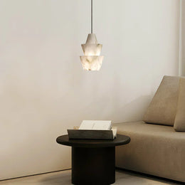 Modern Stacked Conical Alabaster Pendant Light — image 2