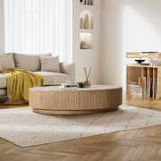 Mullhaven Oak Wood & Stone Round Coffee Table 48