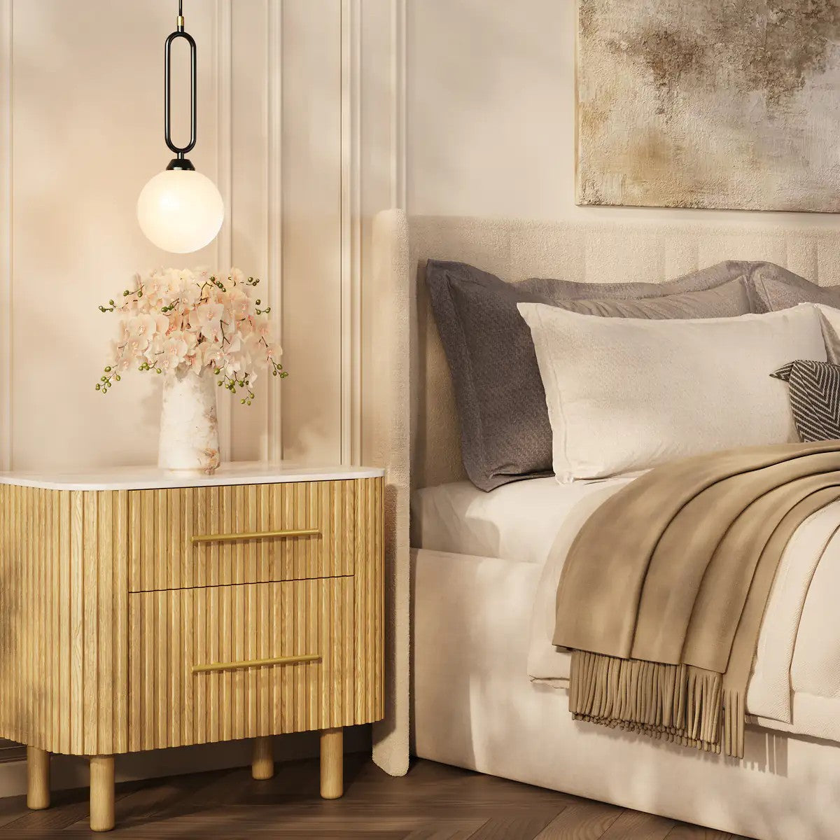 Nova Fluted Solid Oak Nightstand For Bedroom