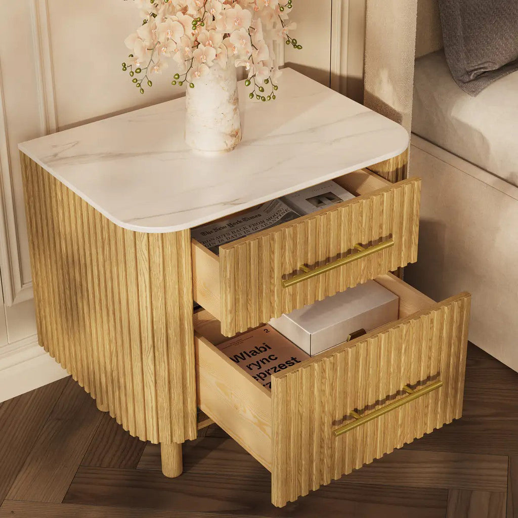 Nova Fluted Solid Oak Nightstand For Bedroom
