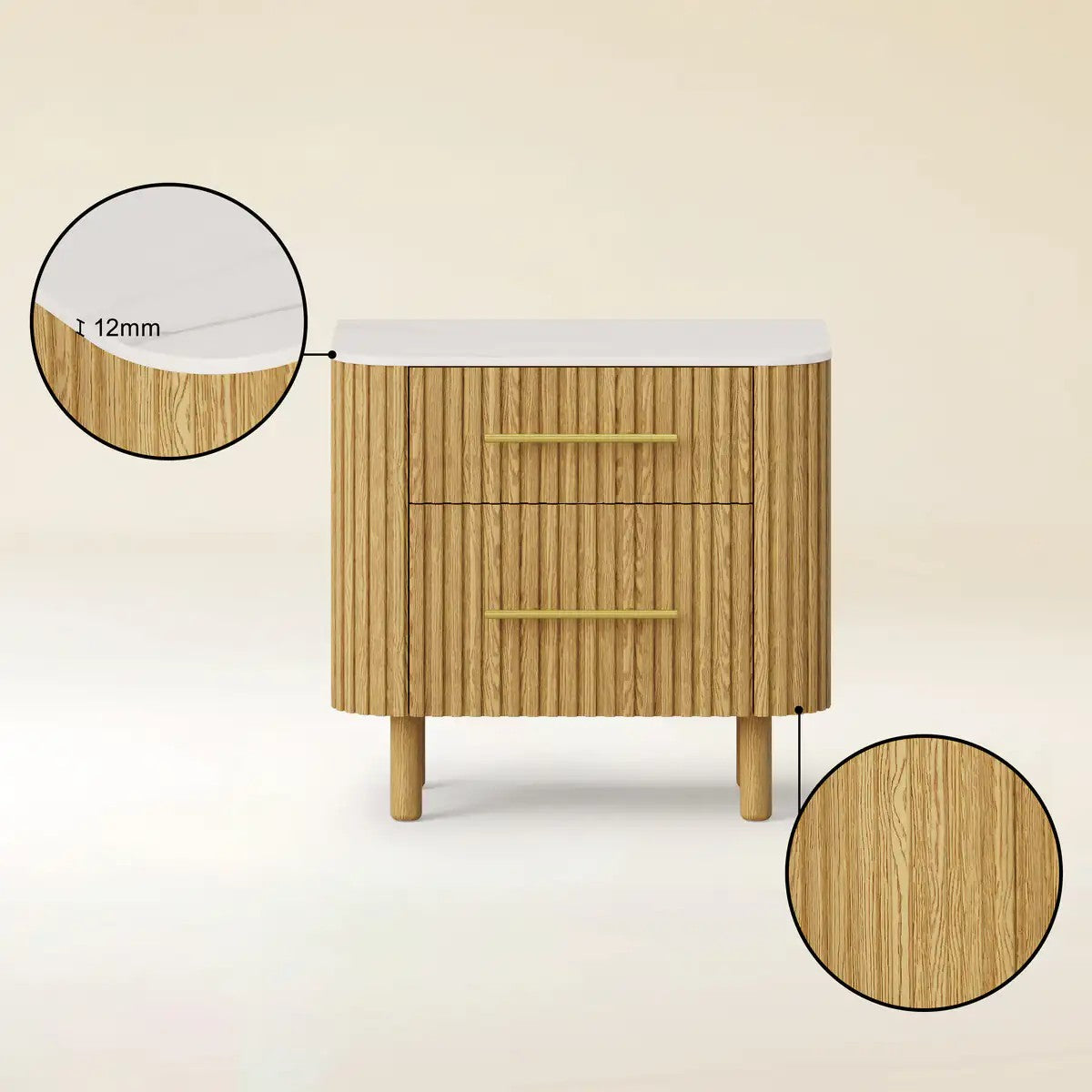 Nova Fluted Solid Oak Nightstand For Bedroom