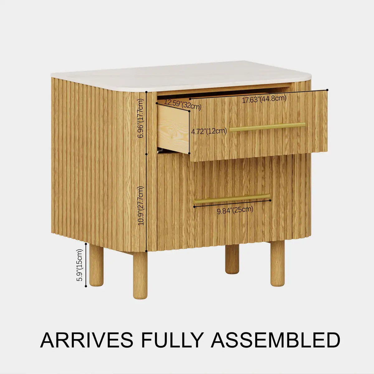 Nova Fluted Solid Oak Nightstand For Bedroom