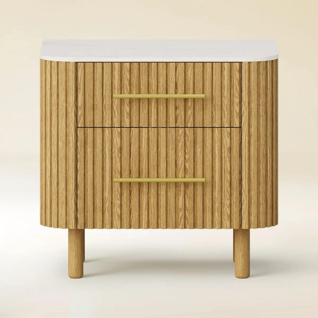 Nova Fluted Solid Oak Nightstand For Bedroom