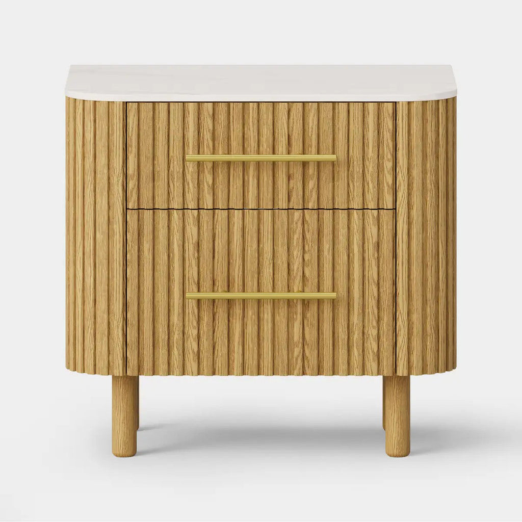 Nova Fluted Solid Oak Nightstand For Bedroom