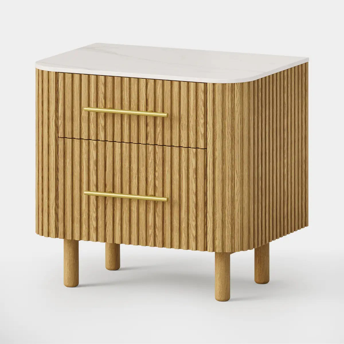 Nova Fluted Solid Oak Nightstand For Bedroom