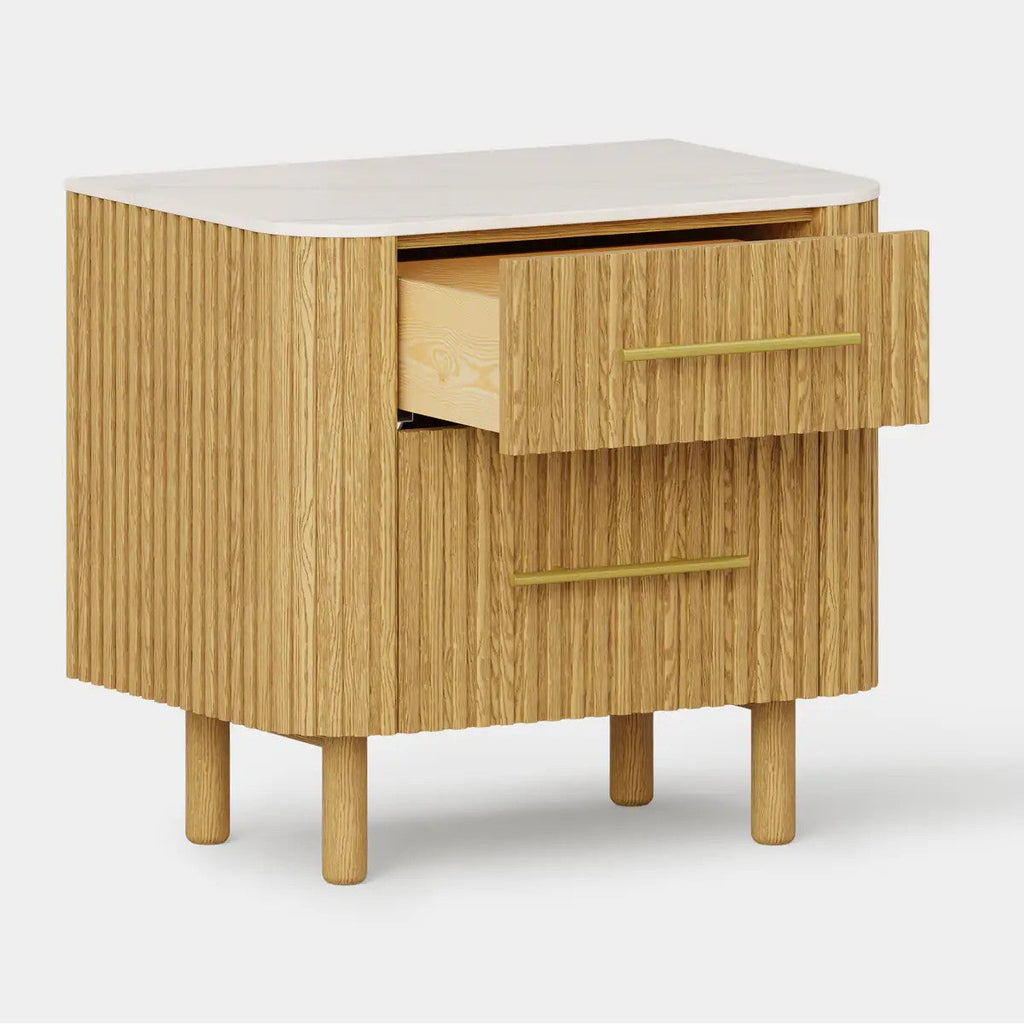 Nova Fluted Solid Oak Nightstand For Bedroom