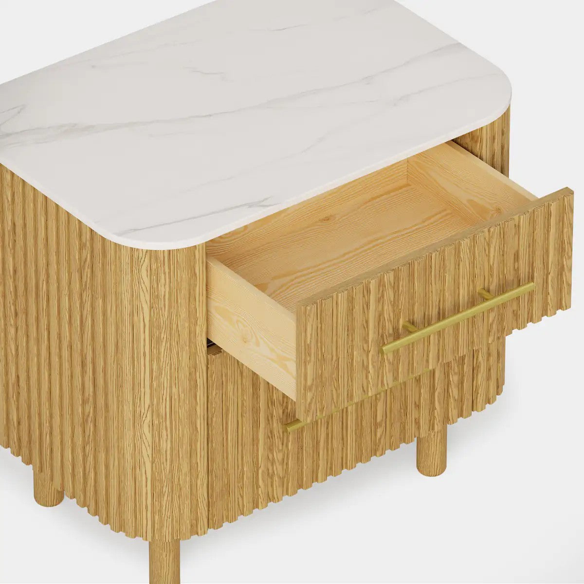 Nova Fluted Solid Oak Nightstand For Bedroom