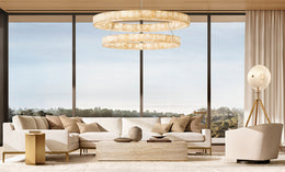 Rivessa Alabaster Two Tiered Round Chandelier 60