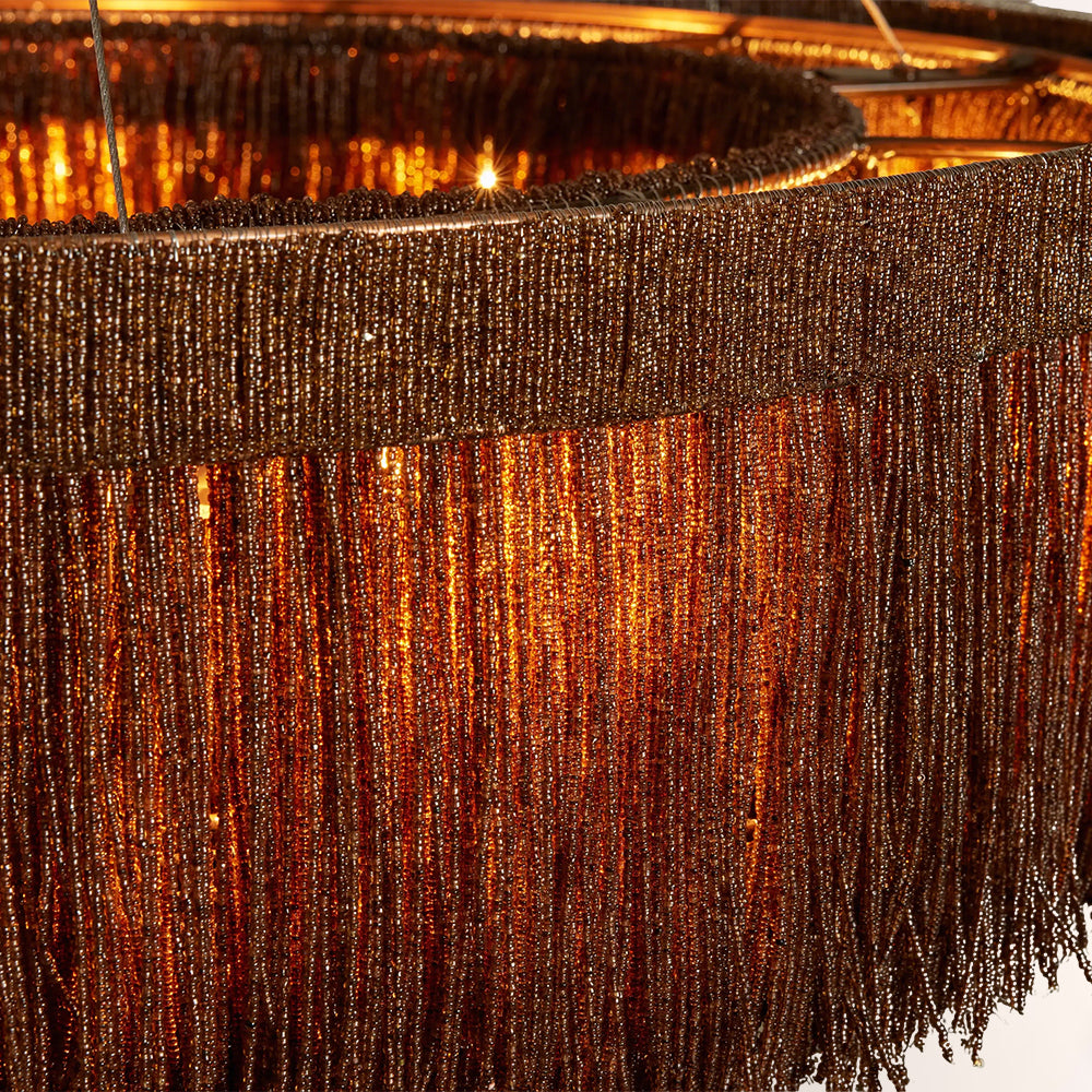 Jovyn Flat Round Hand-Strung Jute Fringe Chandelier