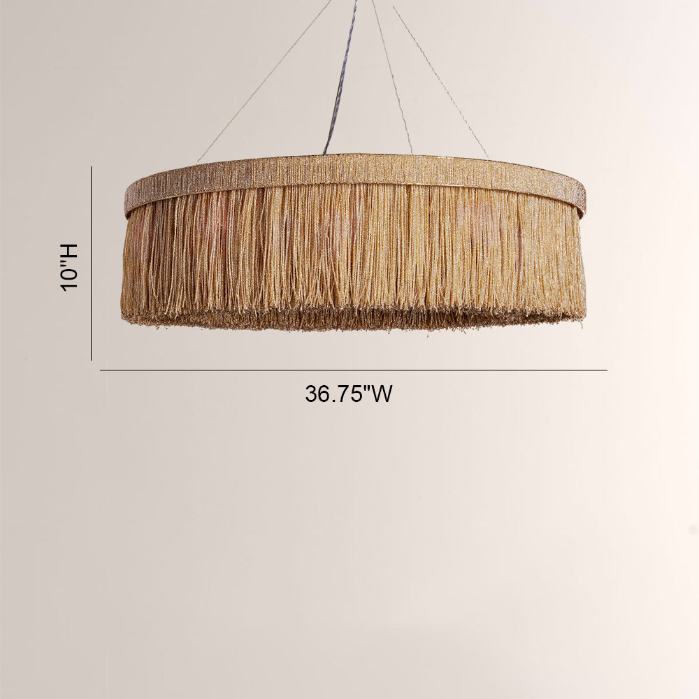 Jovyn Flat Round Hand-Strung Jute Fringe Chandelier