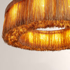 Jovyn Flat Round Hand-Strung Jute Fringe Chandelier