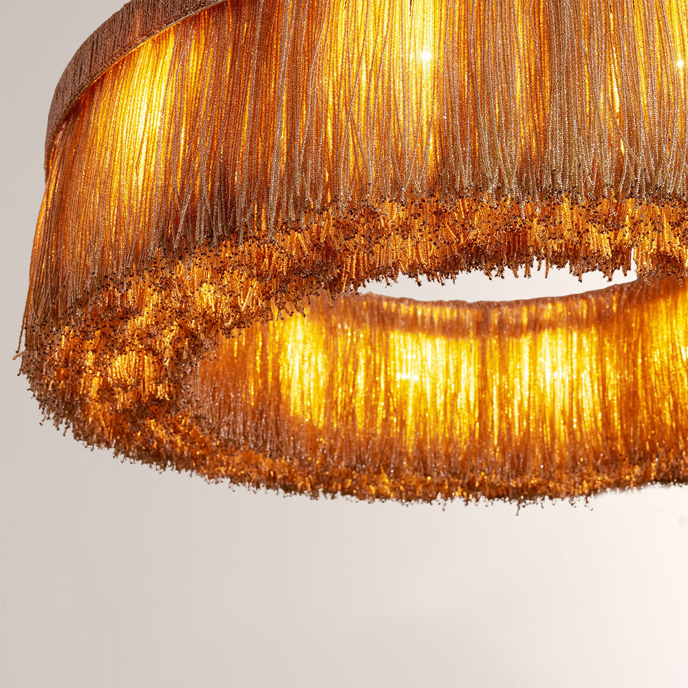 Jovyn Flat Round Hand-Strung Jute Fringe Chandelier