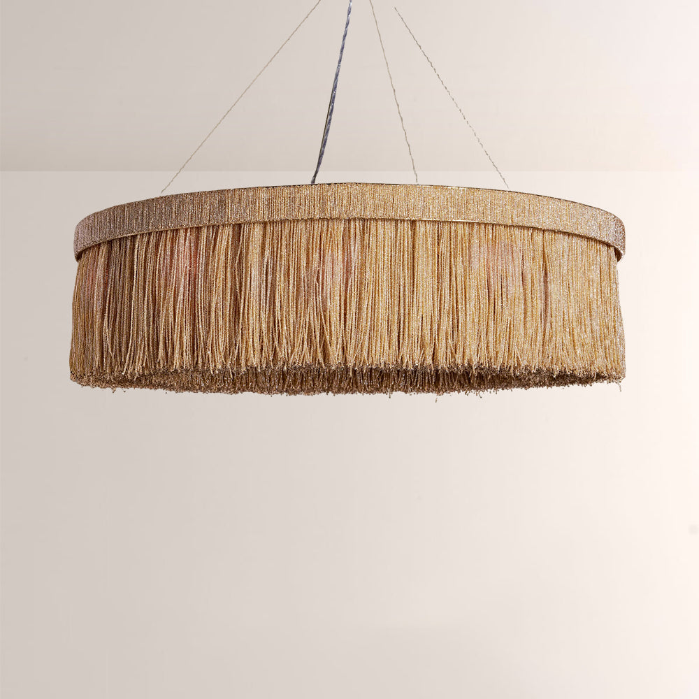 Jovyn Flat Round Hand-Strung Jute Fringe Chandelier