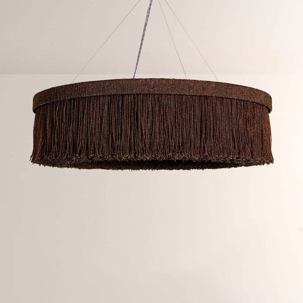 Jovyn Flat Round Hand-Strung Jute Fringe Chandelier