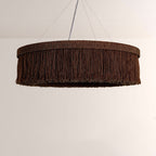 Jovyn Flat Round Hand-Strung Jute Fringe Chandelier
