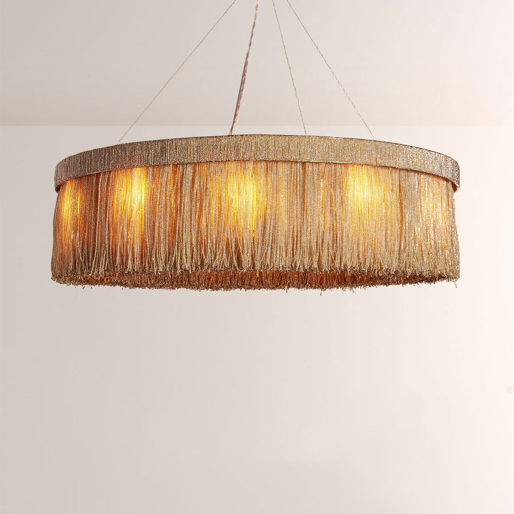 Jovyn Flat Round Hand-Strung Jute Fringe Chandelier