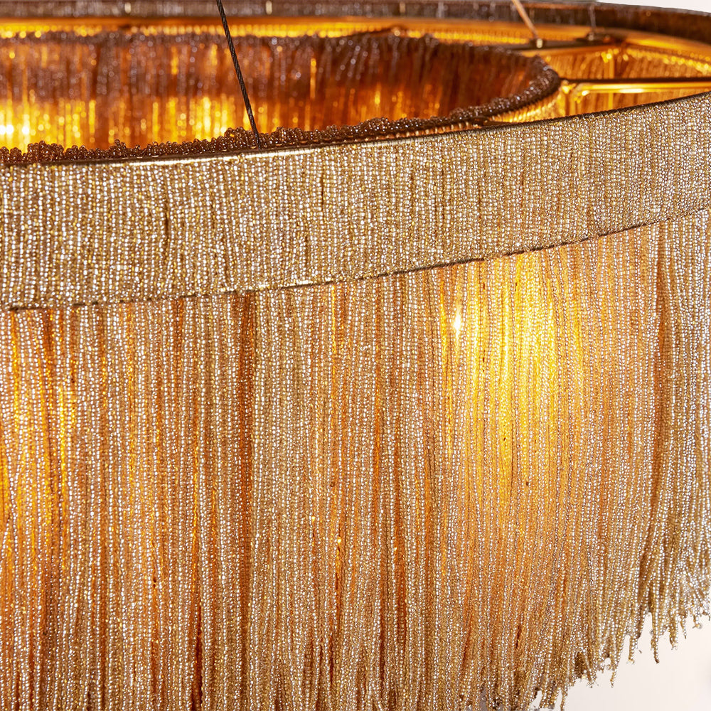 Jovyn Flat Round Hand-Strung Jute Fringe Chandelier