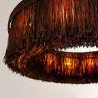 Jovyn Flat Round Hand-Strung Jute Fringe Chandelier